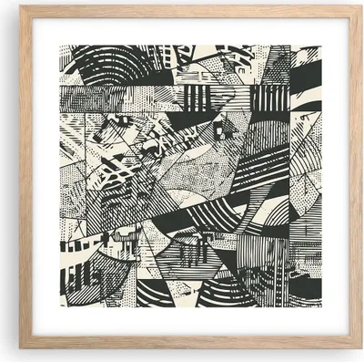 Produktbild von Gerahmtes Poster - Rahmen in heller Eiche - Abstraktion Vintage Schwarz - 40x40 cm - Wand Bild - Wanddeko - Wandbilder - Kunstposter - Wandposter - Bilderrahmen - Bilder - Kunstdruck - P2NAC40x40-5052
