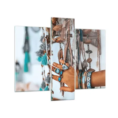 Produktbild von Bilder auf glas - 3 Teile - Hand Schmuck ethnisch - 95x80cm - Glasbilder - Wandbilder - Bilder - zum Aufhängen bereit - Wanddekoration aus Glas - Glas Bilder - Wandbild auf Glas - GCB95x80-5107