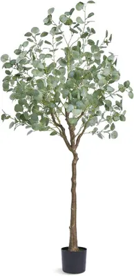 Produktbild von Künstliche Eukalyptus-Pflanze, 1,8 m hoch, aus PE-Material, mit Anti-Kipp-Sicherung, pflegeleicht, langlebig, künstliche Pflanze, grün, künstliche Zimmerpflanze, Dekoration für Innen- und Außenbereich.