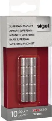 Obrázek produktu pro Sigel SuperDym-Magnete C5 "Strong", Zylinder-Design, silber, Ø 10x10 mm, 10 Stück (GL701)