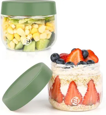 Produktbild von Übernight-Haferflocken-Schüssel-Set, Marmelade-Glas, Müsli-Behälter, Frühstück