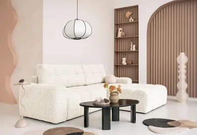 Produktbild von MIUFORM Lulu Ecksofa mit Bettfunktion und Bettkasten L-FORM RECHTS– 236 x 184 cm - Beige - Sofa Schlafsofa Couch Modulsofa