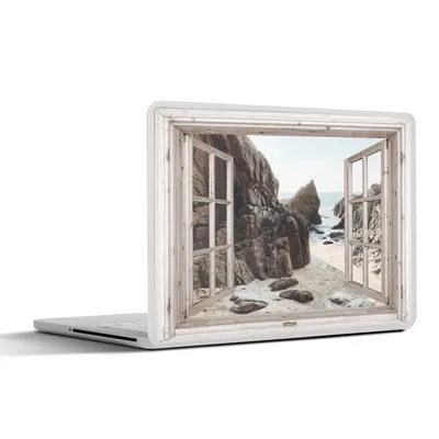 Produktbild von MuchoWow® Laptop Aufkleber Sticker Cover Durchblick - Holz - Strand 36.5x27.5 cm - Laptop-Sticker