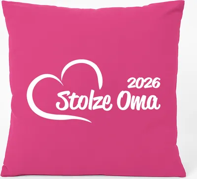 Produktbild von Huuraa Kissen Stolze Oma 2026 Herz 40x40cm mit Füllung Fuchsia Baumwolle Dekokissen Geschenkidee