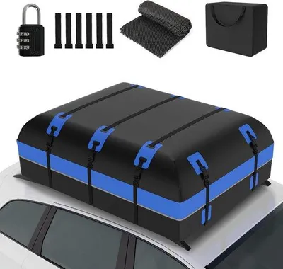 Image de Ibenzoa® Coffre de toit pliable, 600 litres – 130 x 100 x 45 cm, tissu 1000D imperméable, sac de toit pour voiture en softshell avec tapis antidérapant et 6 crochets de fixation