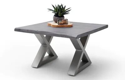 Produktbild von Couchtisch Baumkantentisch Akazie-massiv X-Form quadratisch grau lackiert 75 cm
