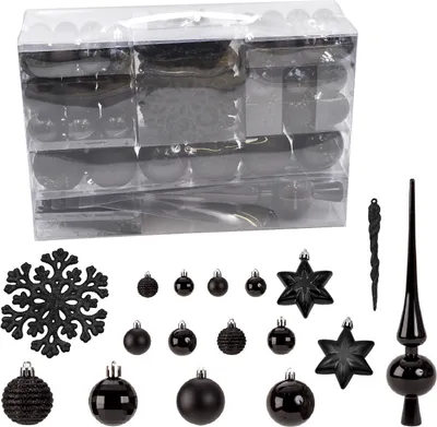 Produktbild von 115er Set Schwarz Weihnachtskugeln mit Spitze Christbaumschmuck