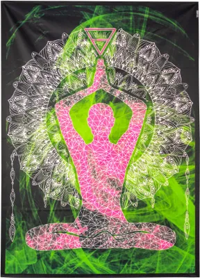 Produktbild von PSYWORK Schwarzlicht Stoffposter Neon "Yoga Relax", 1,0x1,4m