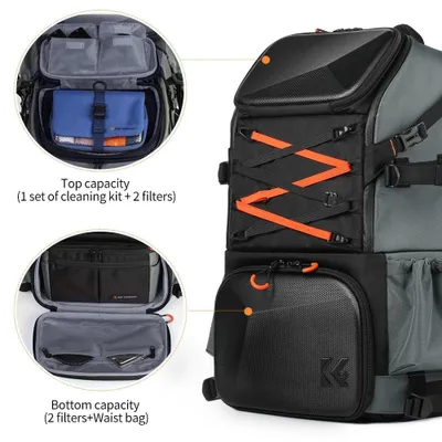 Produktbild von Kamerarucksack 25L - DSLR Laptop Fotorucksack - Wasserdicht mit Regenschutzhülle - Verstellbare Schultergurte - Laptopfach - Platz für Stativ