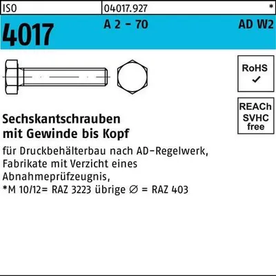 Produktbild von Sechskantschraube ISO 4017 VG M 12 x 80 A 2 - 70 AD-W2
