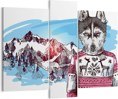 Produktbild von Bild auf Leinwand - Leinwandbild - Husky Berg Kinder Mode - 95x80cm - Wand Bild - Wanddeko - Leinwanddruck - Bilder - Kunstdruck - Wanddekoration - Leinwand bilder - Wandkunst - CB95x80-3203