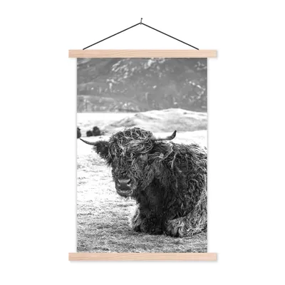 Produktbild von MuchoWow® Textilposter Schottischer Highlander - Berg - Tiere 60x90 cm mit holzfarbenen Rahmen - Textil