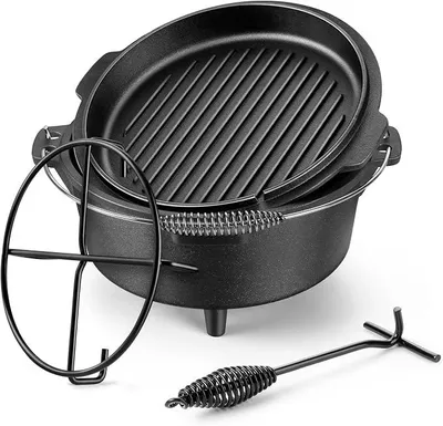 Imagen del producto de Olla holandesa Silecomplaza de hierro fundido con elevador de tapa y soporte para camping