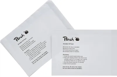 Immagine prodotto di Kit di manutenzione per distruggidocumenti Peach PS100-00 | 12 carte oleate | manutenzione del distruggidocumenti | per elevate prestazioni di taglio | facile gestione