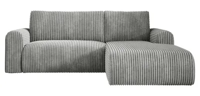 Produktbild von Ecksofa Cord MANDY 180x285 cm mit Schlaffunktion Hellgrau TILIA 86 Rechts, Eckcouch mit Bettkasten, Sofa L-Form, Polsterecke, Wohnlandschaft