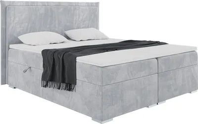 Produktbild von MEBLINI Boxspringbett mit Bettkasten - Gepolstert Doppelbett mit Matratze und Topper - Polsterbett mit Stauraum - Bett mit Kopfteil - Stauraumbett - TORESS - 180x200 - H3/Hellgrau Samt