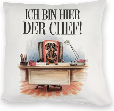 Produktbild von Ich bin hier der Chef Kuschelkissen Dackel auf Bürostuhl