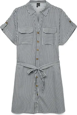 Produktbild von VERO MODA Gestreiftes Kurzarm-Hemd-Kleid mit Taillenbindung Größe: XS