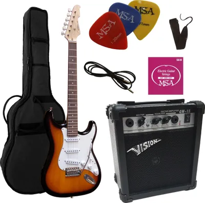 Produktbild von 4/4 Elektrogitarrenset - E-Gitarre Sunburst 20 Watt Set - Tasche, Band, Saiten, 3xpik, Verstärker - e gitarren set