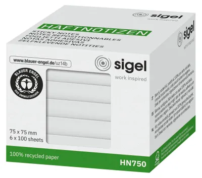 Immagine prodotto di sigel HN750 Foglietti adesivi sigel, 75 x 75 mm, in bianco, bianchi