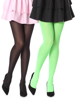 Image de Collants pour femmes Bellivalini en microfibre, lot de 2, 60 deniers, BLVFI1002 (noir/citron vert fluo (lot de 2), taille L).