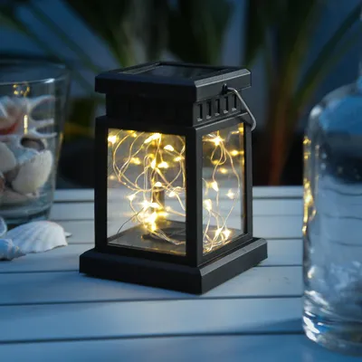 Produktbild von LED Solar Mini Laterne - 20 warmweiße LED - Dämmerungssensor - H: 12,5cm - schwarz