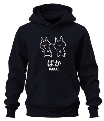 Zdjęcie produktu dla ばか BAKA! Anime Kawaii Bunny Slap Otaku Manga Japan Chibi Cute Uni Bluza z kapturem, Granatowy, 3XL