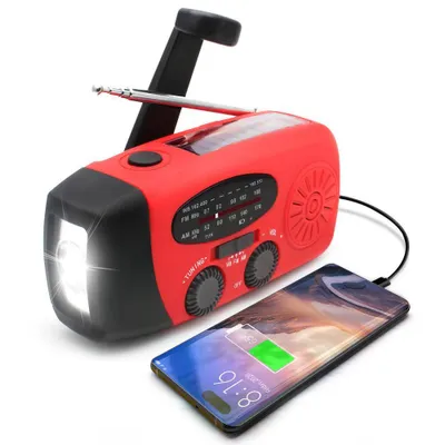 Produktbild von Notfallradio mit Solarpanel und Handkurbel, 2000mAh Powerbank, SOS-Funktion
