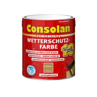 Produktbild von Consolan Wetterschutzfarbe, Deckender Holzschutz für Außen, Rehbraun, 2,5 l