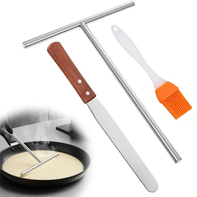 Produktbild von 3-teiliges Crepes-Verteiler-Set - Mit 8-Zoll Spatel und großem Teigverteiler
