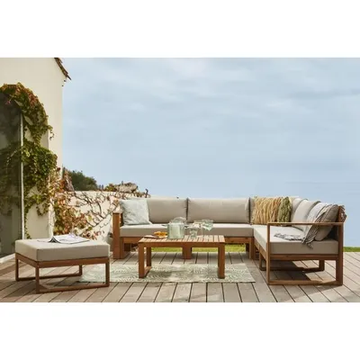 Produktbild von Garten Lounge Set, LEVATA XL, Akazienholz 8 Personen, Leinen Grau, Inklusive Schutzhülle