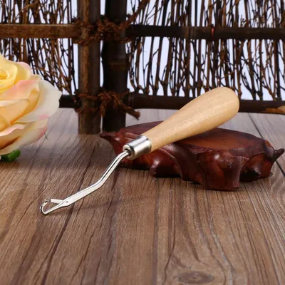Häkelnadel mit Holzgriff, gebogen, 15,8 cm, für Teppiche