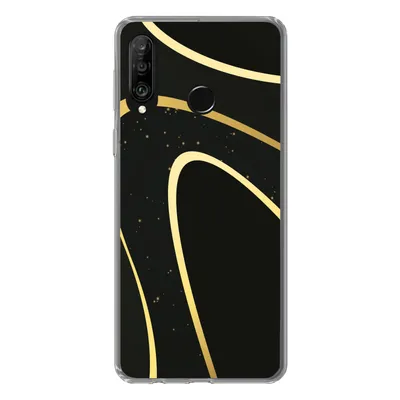 Produktbild von MuchoWow® Handyhülle Schutzhülle Hülle für Huawei P30 Lite Goldene Wellen auf schwarzem Hintergrund Silikon Softcase Handy Hülle - Handyhülle