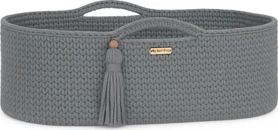 Produktbild von Handgemachter Boho-Baumwoll-Moseskorb mit Matratze - Dunkelgrau