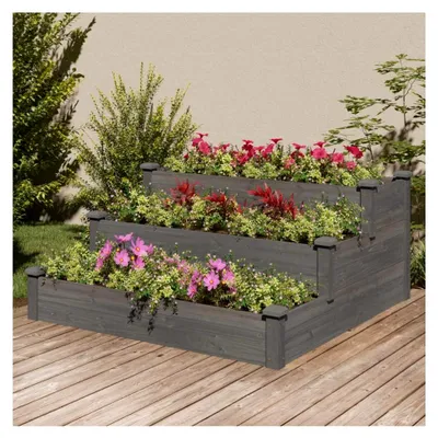 Produktbild von Hochbeet Grau 120x120x56 cm aus massivem Tannenholz