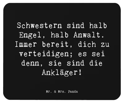 Produktbild von Mr. & Mrs. Panda Mouse Pad Spruch Schwesternwunder - Schwarz - Geschenk, Weihnachten, geschwisterstreit, laptop mauspad, Geschwisterliebe, mousematte, Familiengeschenk