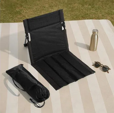 Image de Coussin d'extérieur avec dossier – Coussin de plage compact avec dossier – Noir