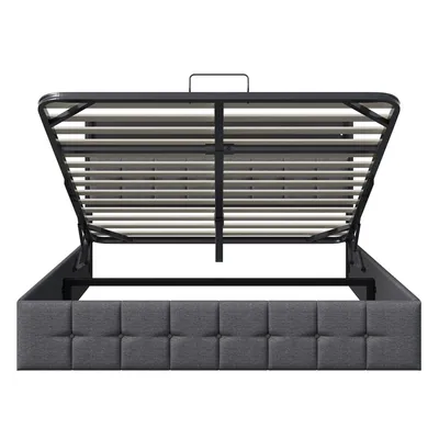 Obrázok produktu pre posteľ 140 x 200 cm s úložným priestorom, LED osvetlenie, lamelový rošt, pripojenie USB a USB-C, posteľ pre 2 osoby, posteľná bielizeň, sivá