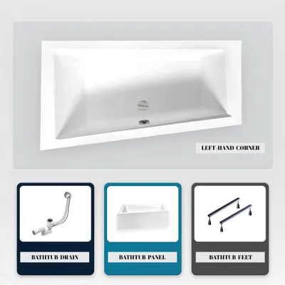 Produktbild von Asymmetrische Badewanne - 160 x 90 cm - Links - mit Verkleidung - mit Füßen - Ablaufgarnitur Chrom - INTIMA