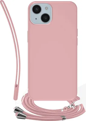 Productafbeelding van Jaym, siliconen hoesje voor iPhone 15 met draagkoord en bijpassende polsband, roze