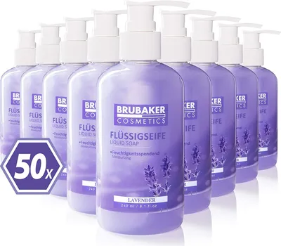 Produktbild von BRUBAKER Cosmetics Handwaschlotion Flüssigseife im praktischen Spender - reinigt sanft und spendet Feuchtigkeit, Lavendel, 50er Pack (50 x 240 ml)