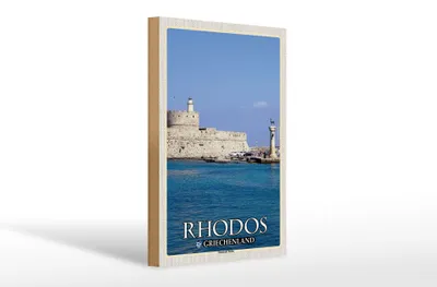 Produktbild von Holzschild Reise 20x30cm Rhodos Griechenland Mandraki Hafen