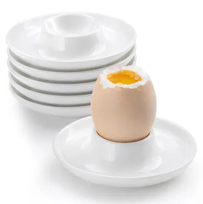 6er-Set Eierbecher aus Keramik, weiß, stapelbar mit Ablage
