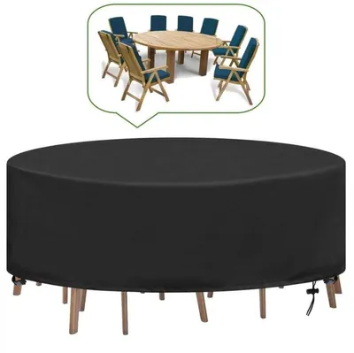 Produktbild von Runde Gartentischabdeckung, wasserdichtes und UV-beständiges Oxford-Gewebe, strapazierfähige Schutzhülle für Gartentische und -stühle, Ø 227 x 100 cm