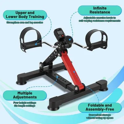 Produktbild von Bürostuhl-Fahrrad - Büro-Fahrradtrainer - Bewegungstrainer - Fietstrainer mit Einstellbarem Widerstand - Mini Heimtrainer - Unter Schreibtischbike - Mobilitätstrainer - Fitness - Bewegung während de Arbeit - Beintrainer - Geeignet für Arme und Beine - schwarzrot