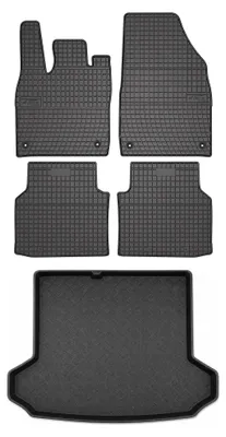 Image de Tapis en caoutchouc + bac de coffre pour Audi Q4 e-tron 2021-2022 (coffre standard) – 5 pièces, noirs, sur mesure
