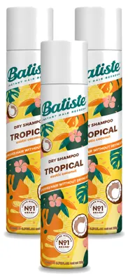 Produktbild von 3 x Batiste Tropical Trockenshampoo - Tropischer Duft - 200 ml - Vorteilspackung - 3 Stücke