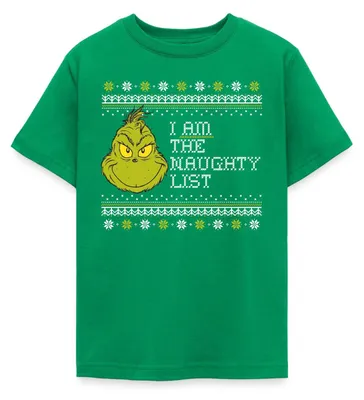 Produktbild von Spreadshirt Der Grinch Ugly Christmas I Am The Naughty List Teenager T-Shirt, 152/164 (12-14 Jahre), Kelly Green