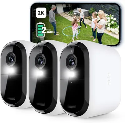 Produktbild von Arlo Essential 2K XL Outdoor Überwachungskamera, 3er Set, IP-Sicherheitskamera, Innen & Außen, Verkabelt & Kabellos, Decke/Wand/Stange, Schwarz, Weiß, 1440 x 2560 Pixel