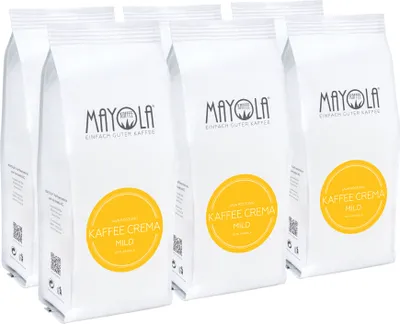 Produktbild von MAYOLA Kaffee Crema Mild, 6x250g | ganze Bohne | fair & nachhaltig produziert | Langzeitröstung